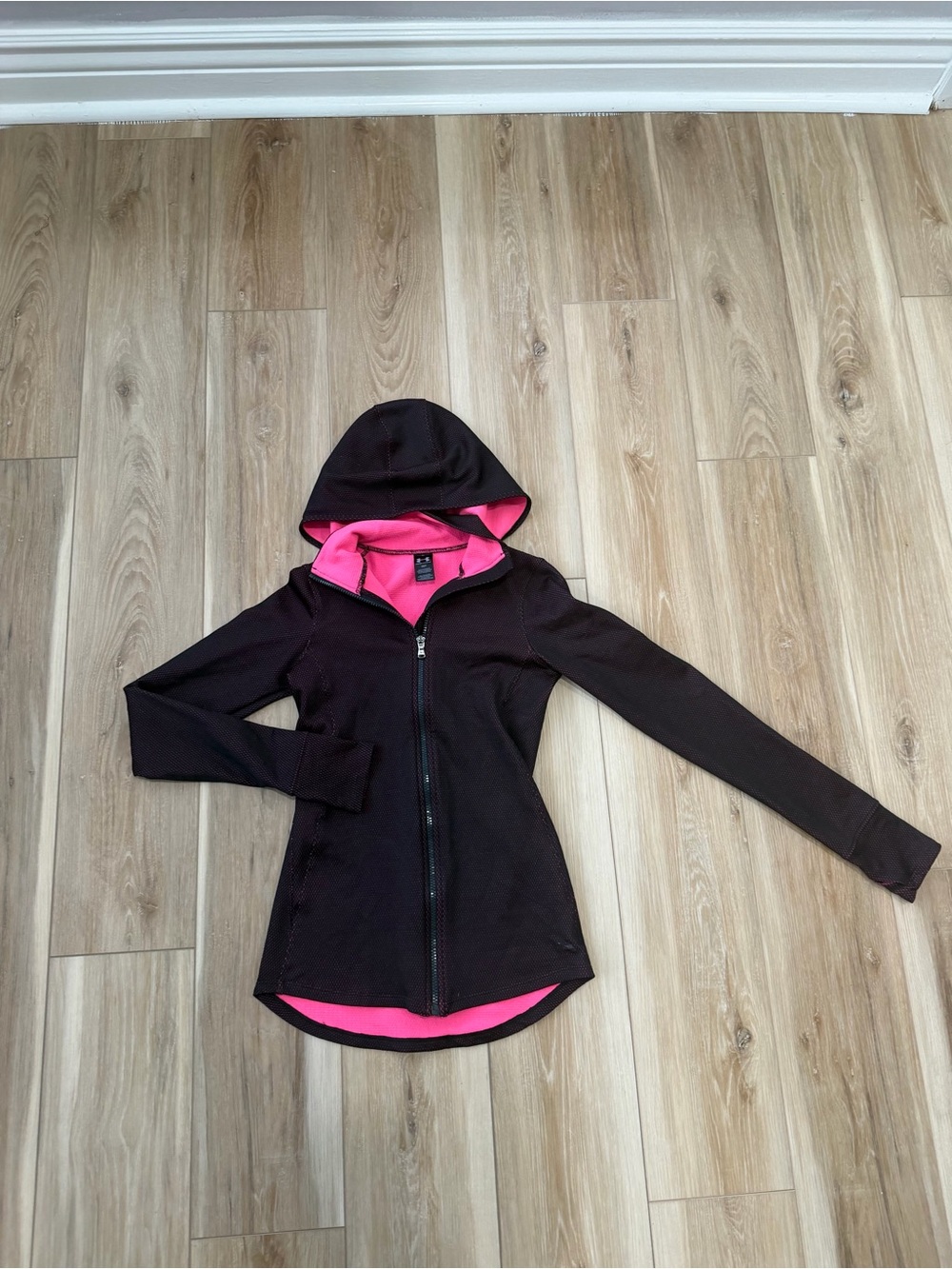 Black Hoodie Jacket with Pink Lining - Women's Zip Front
